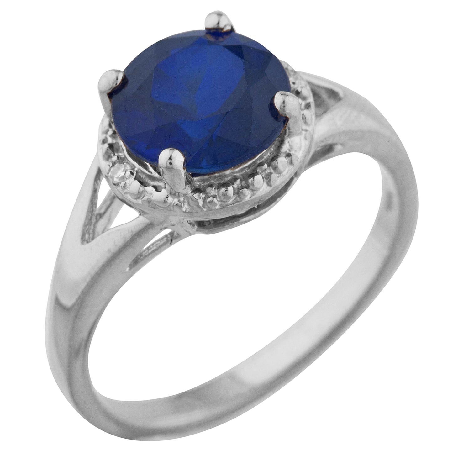 14Kt Gold 2 Ct Blue Sapphire & Diamond Halo Design Round Ring