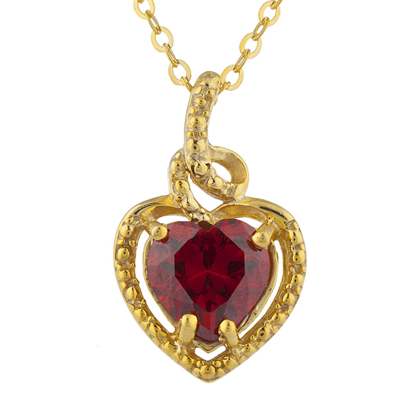 14Kt Gold Garnet Heart Design Pendant Necklace