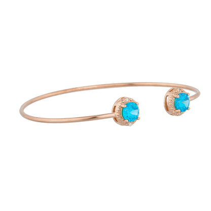 14Kt Rose Gold Plated Swiss Blue Topaz & Diamond Round Bangle Bracelet