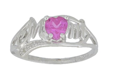 .50 Ct Pink Sapphire Heart & Diamond Mom Ring .925 Sterling Silver Rhodium Finish