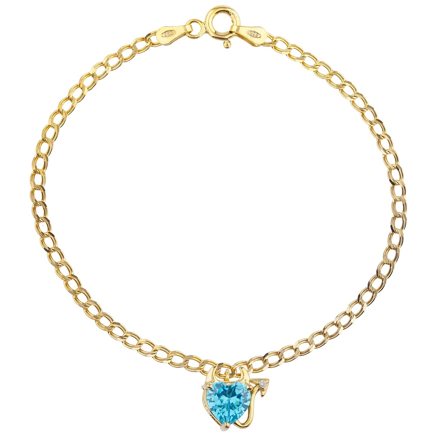 14Kt Yellow Gold Plated Swiss Blue Topaz & Diamond Devil Heart Bracelet