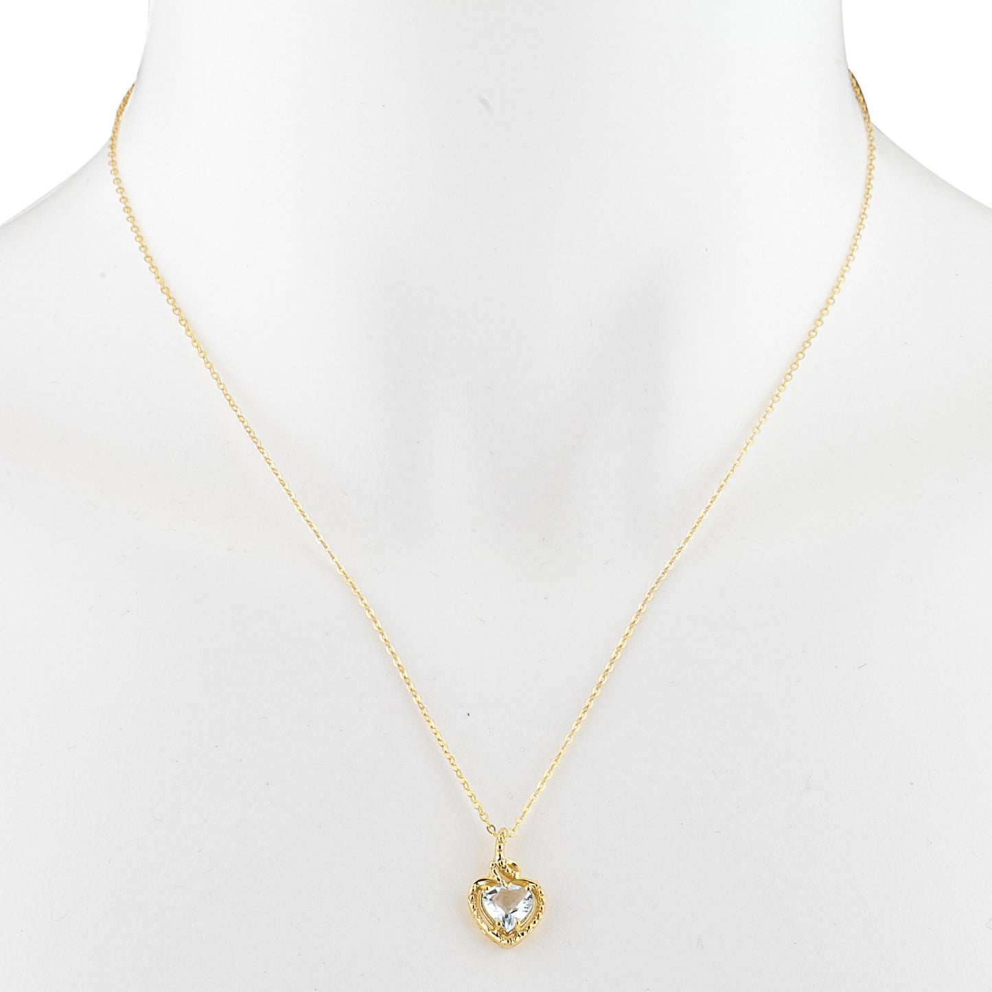 14Kt Gold Genuine Aquamarine Heart Design Pendant Necklace