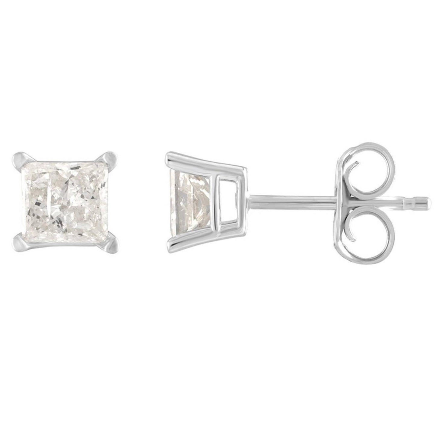 14Kt White Gold 0.75 Ct Genuine Natural Diamond Princess Stud Earrings