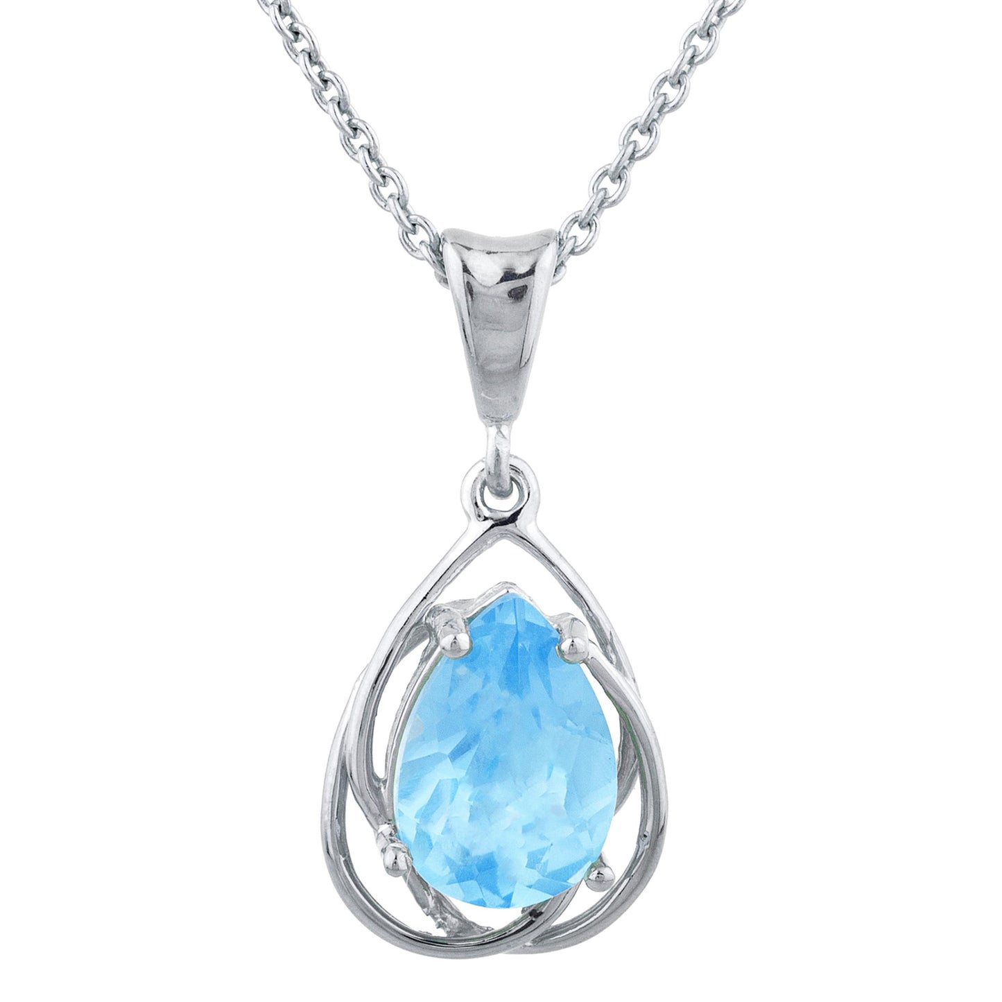 14Kt Gold 2 Ct Blue Topaz Pear Teardrop Design Pendant Necklace