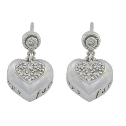 Natural Diamond Heart Engraved 'Always' & 'Forever' Stud Earrings .925 Sterling Silver