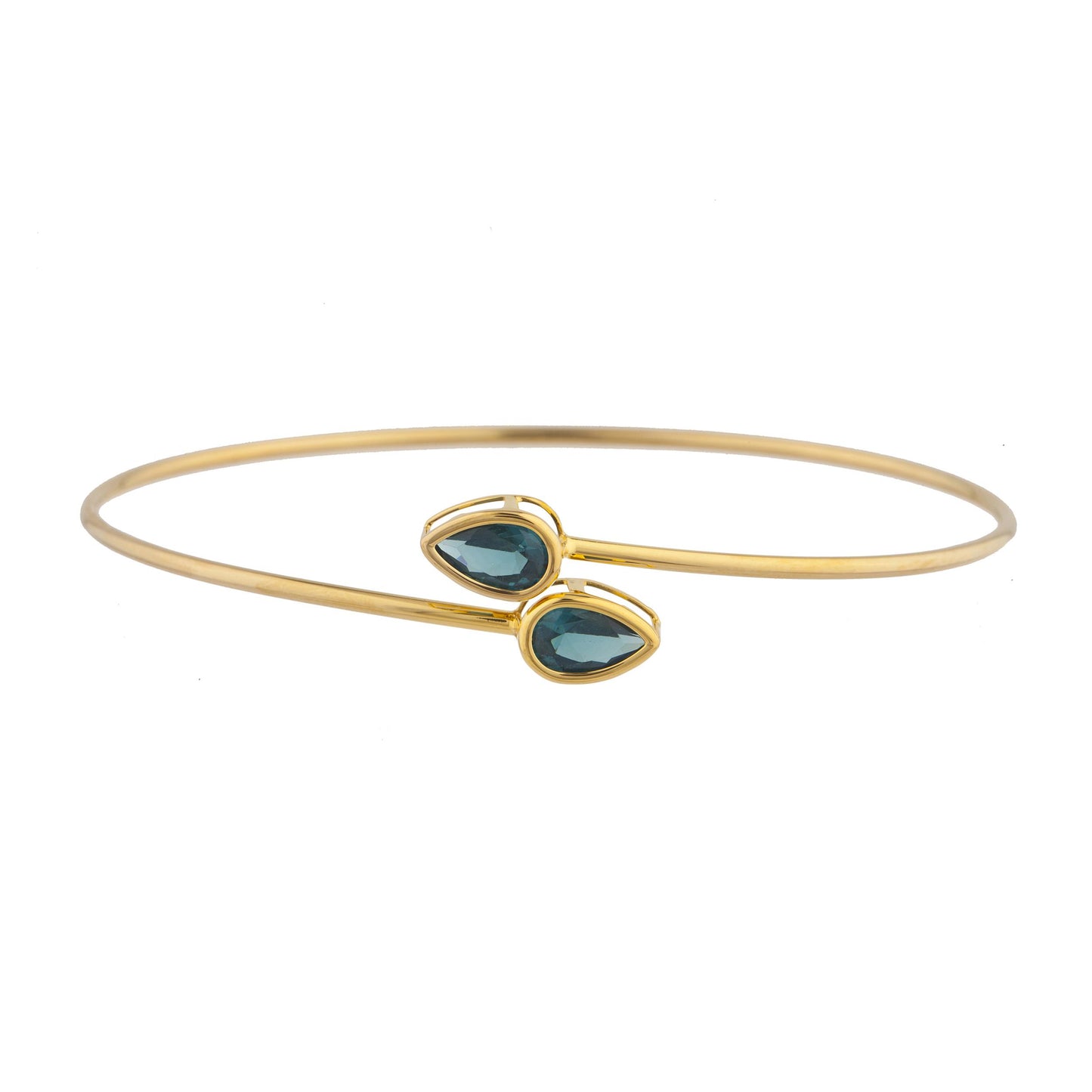 14Kt Gold London Blue Topaz Pear Bezel Bangle Bracelet