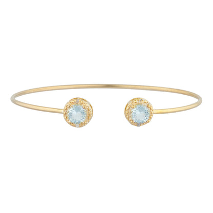 14Kt Yellow Gold Plated Genuine Aquamarine & Diamond Round Bangle Bracelet