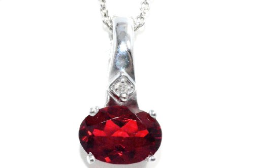 1 Carat Garnet Oval Diamond Pendant .925 Sterling Silver Rhodium Finish