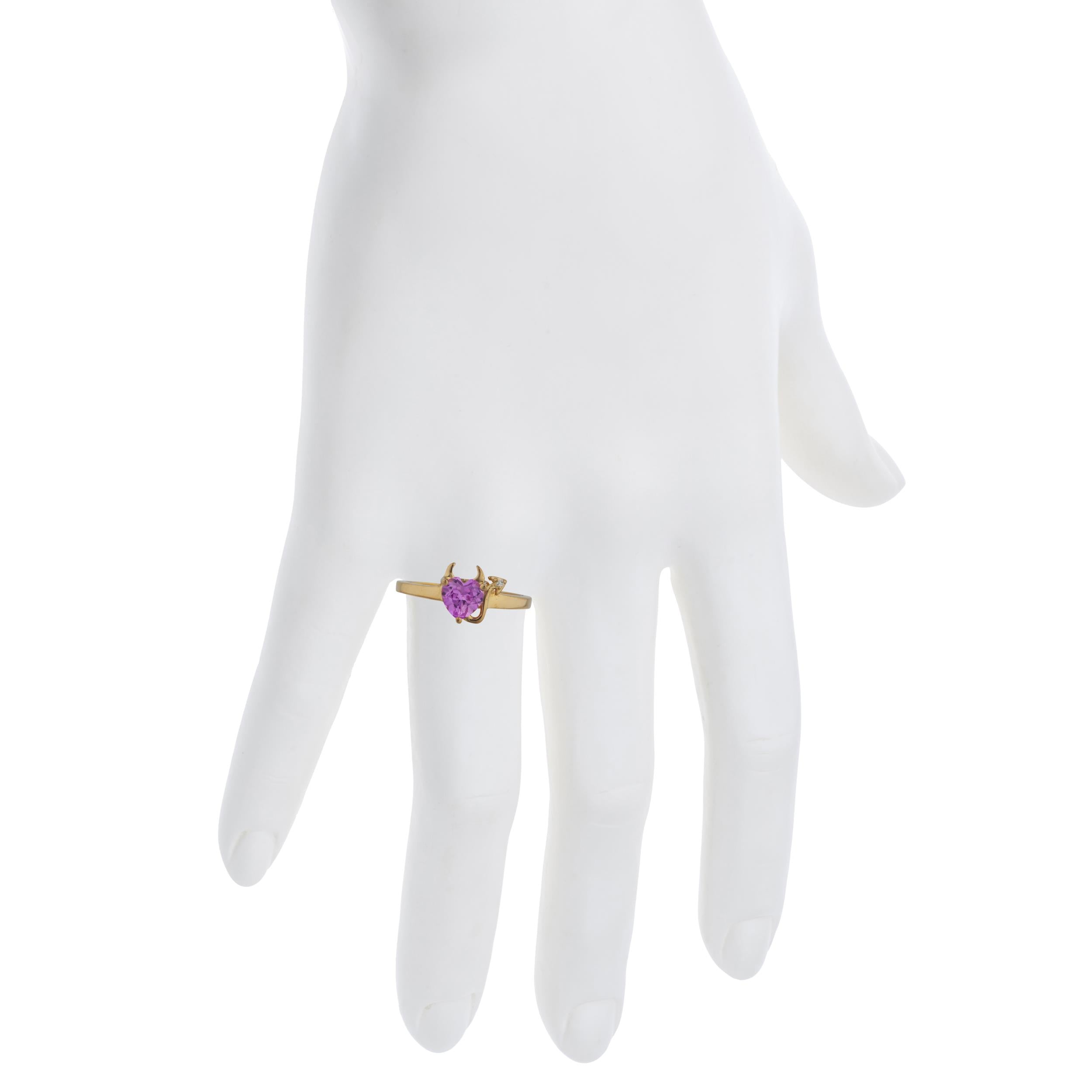 14Kt Gold Pink Sapphire & Diamond Devil Heart Ring