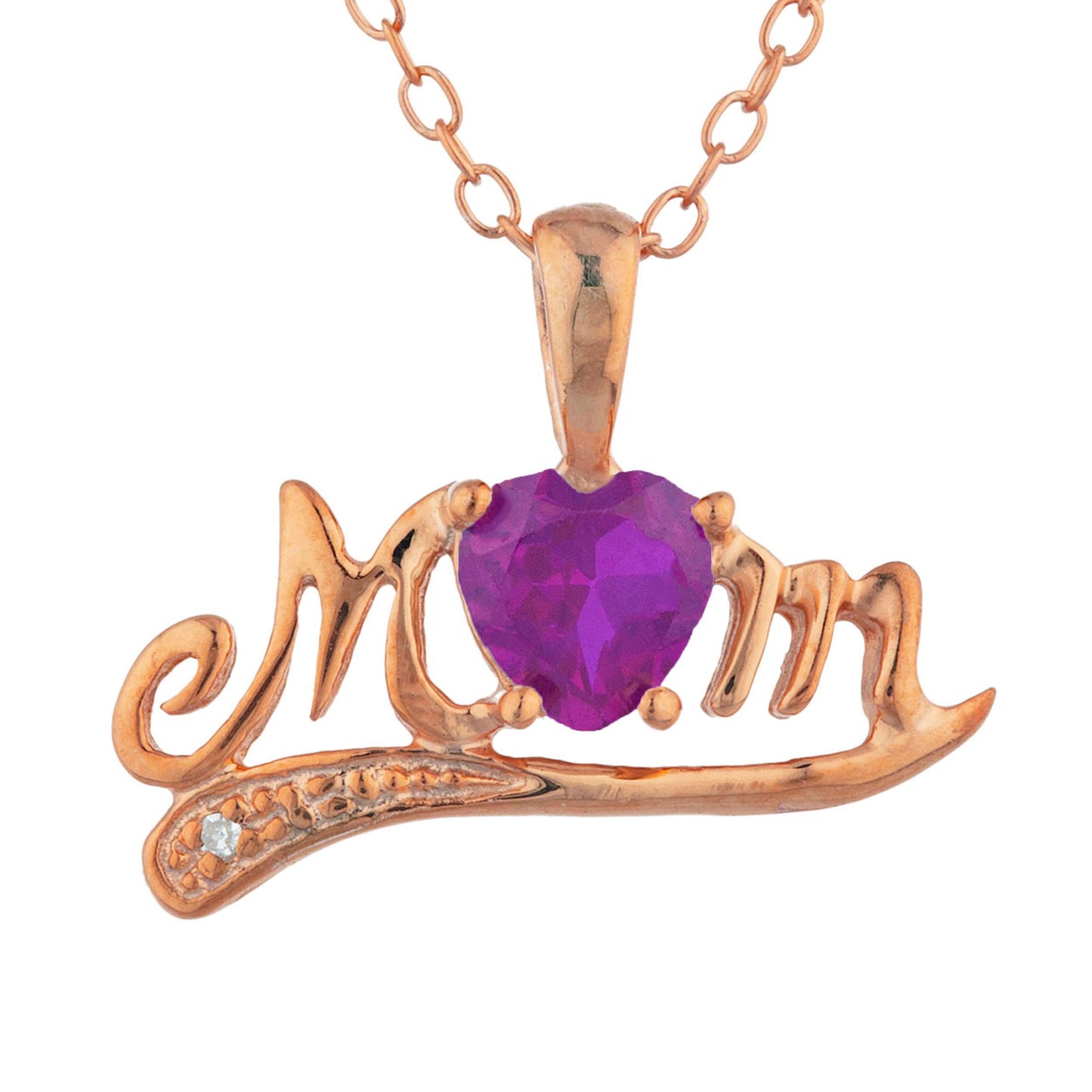 14Kt Gold Created Ruby & Diamond Heart Mom Pendant Necklace