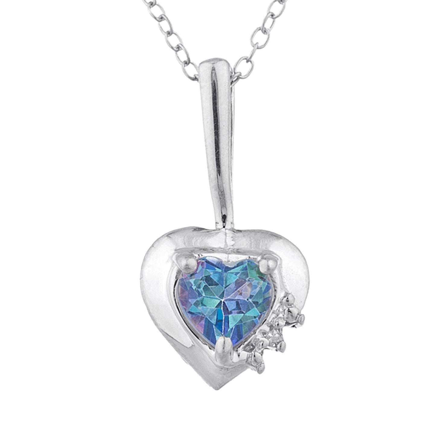 14Kt Gold Natural Blue Mystic Topaz & Diamond Heart Design Pendant Necklace