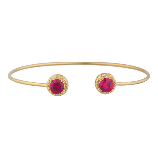 14Kt Yellow Gold Plated Created Ruby & Diamond Round Bangle Bracelet