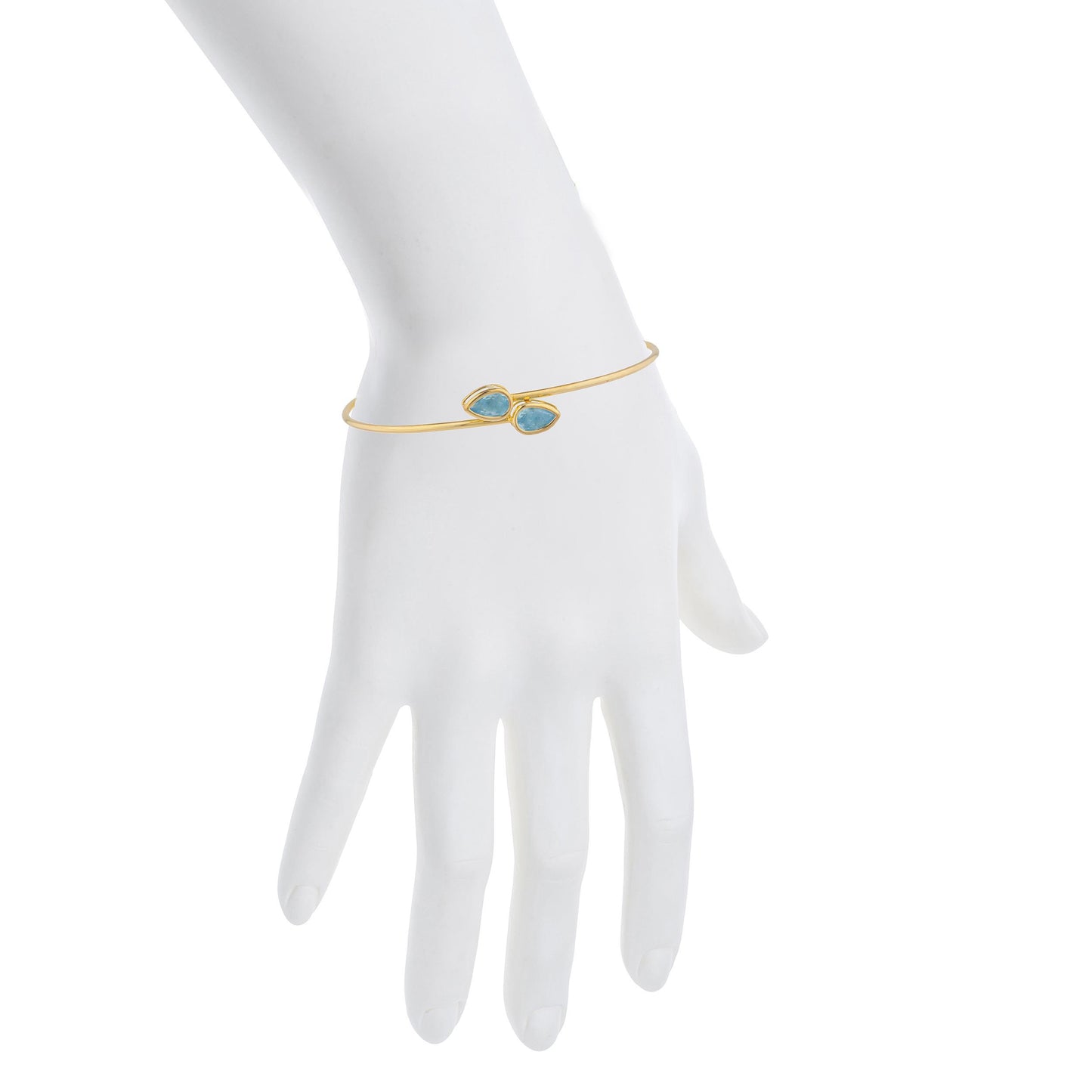 14Kt Yellow Gold Plated Blue Topaz Pear Bezel Bangle Bracelet