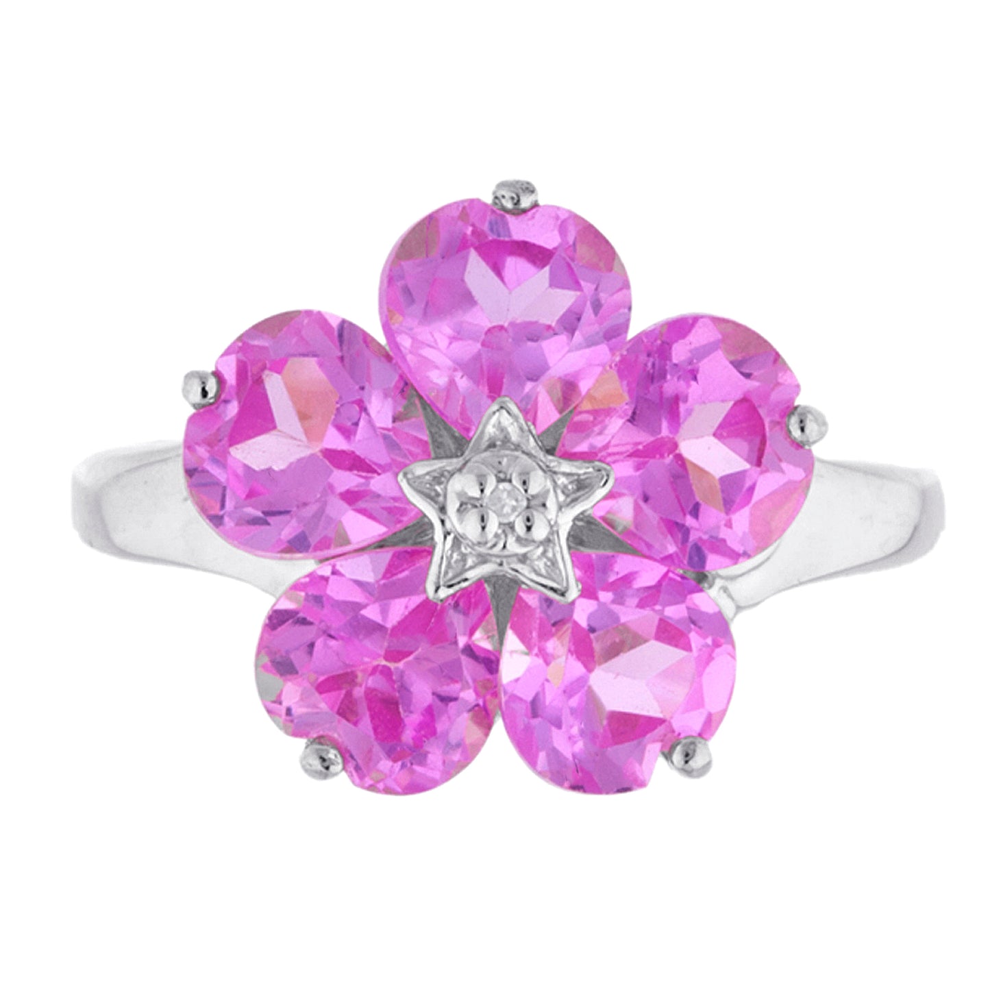 14Kt Gold Pink Sapphire & Diamond Heart Flower Design Ring