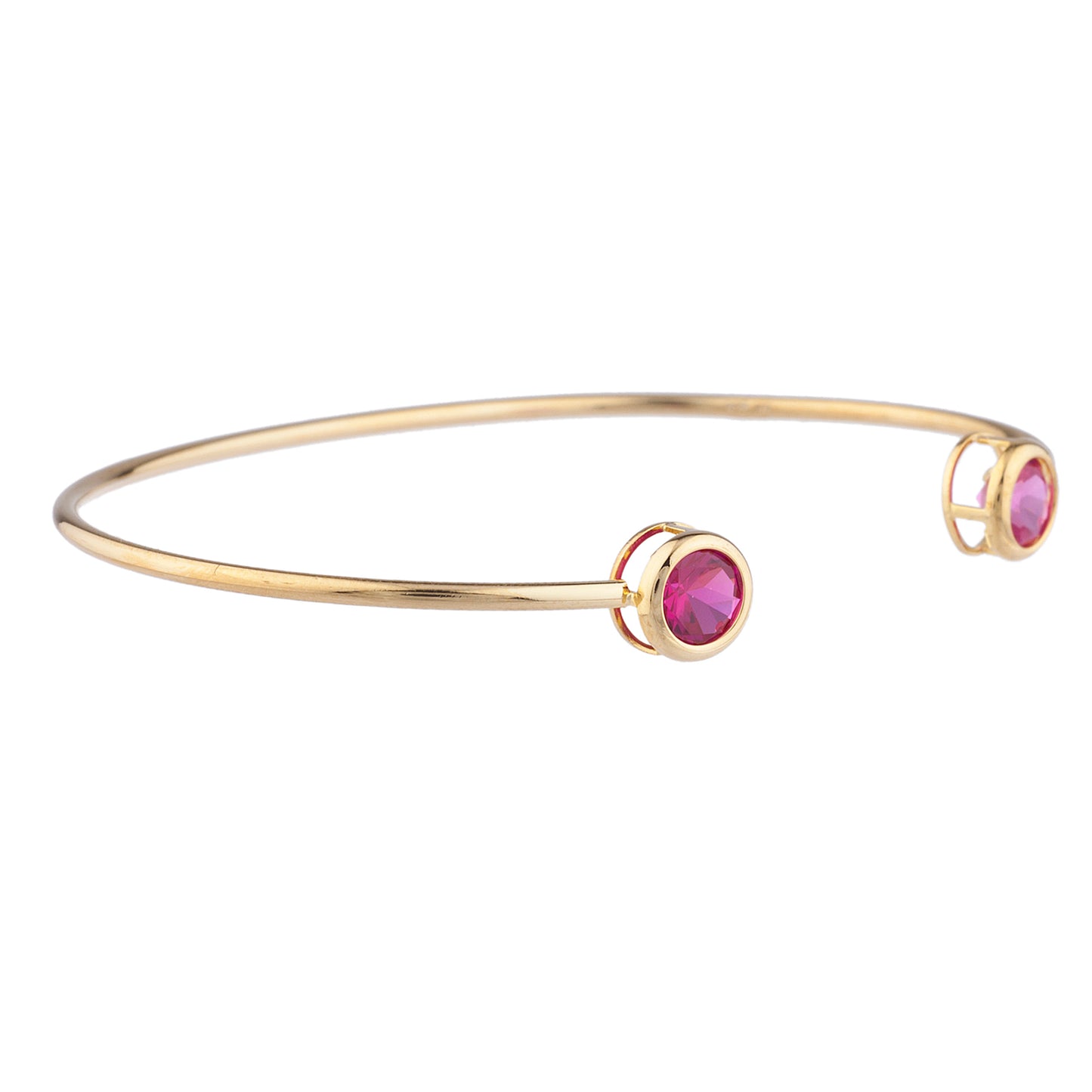 Created Ruby & Pink Sapphire Round Bezel Bangle Bracelet 14Kt Yellow Gold Plated