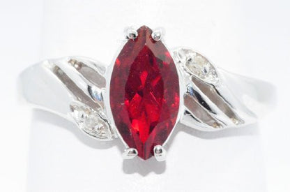 1 Ct Garnet & Diamond Marquise Ring .925 Sterling Silver Rhodium Finish