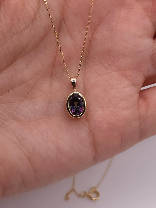 14Kt Gold Natural Mystic Topaz Oval Bezel Pendant Necklace