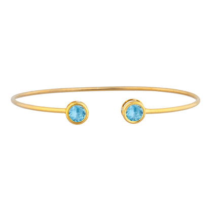 14Kt Gold Blue Topaz Round Bezel Bangle Bracelet