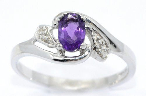 0.50 Ct Alexandrite & Diamond Oval Ring .925 Sterling Silver Rhodium Finish