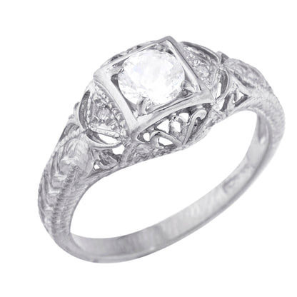 14Kt Gold White Sapphire & Diamond Design Round Ring