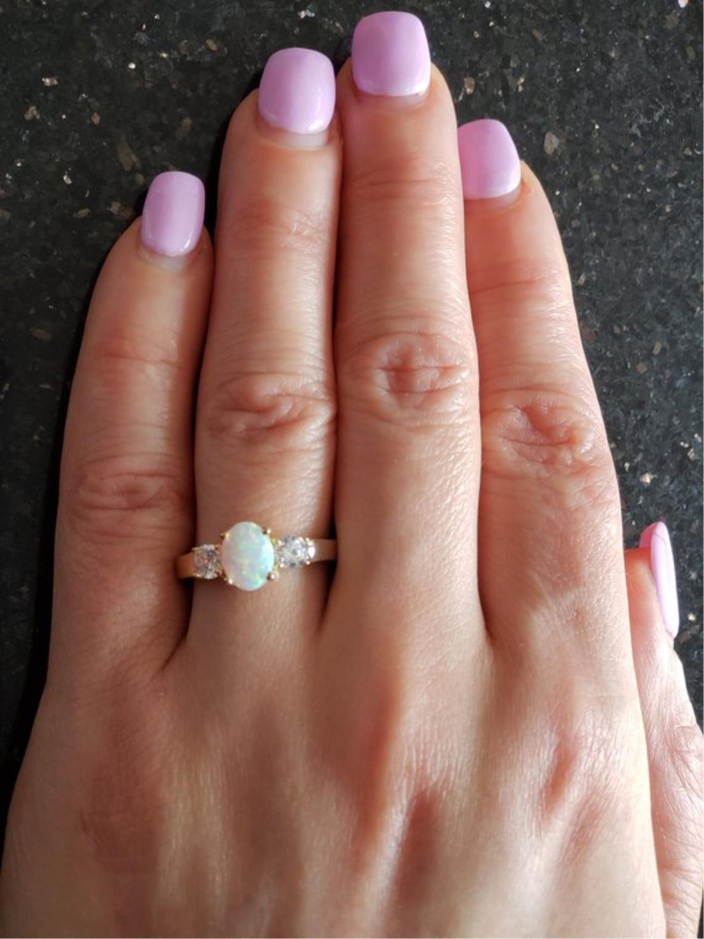 14Kt Gold Opal & Zirconia Oval Ring