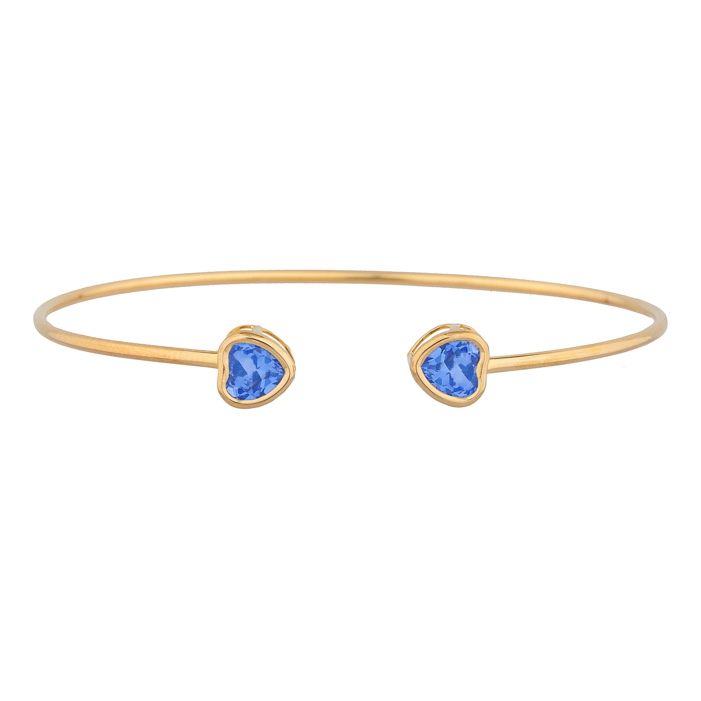 14Kt Yellow Gold Plated Tanzanite Heart Bezel Bangle Bracelet