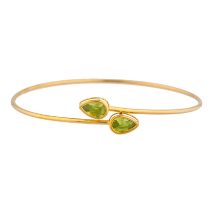 14Kt Gold Peridot Pear Bezel Bangle Bracelet