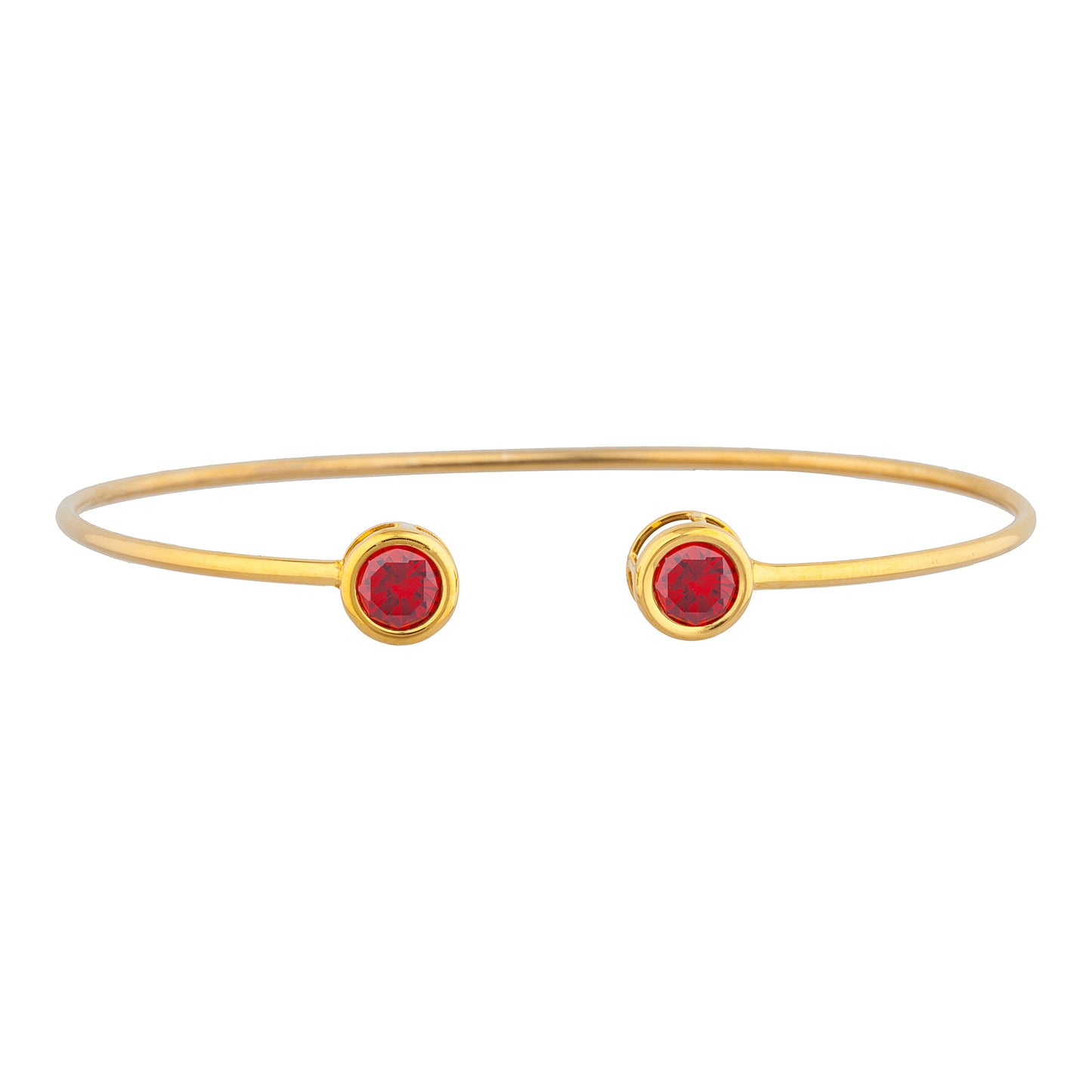 14Kt Gold Garnet Round Bezel Bangle Bracelet