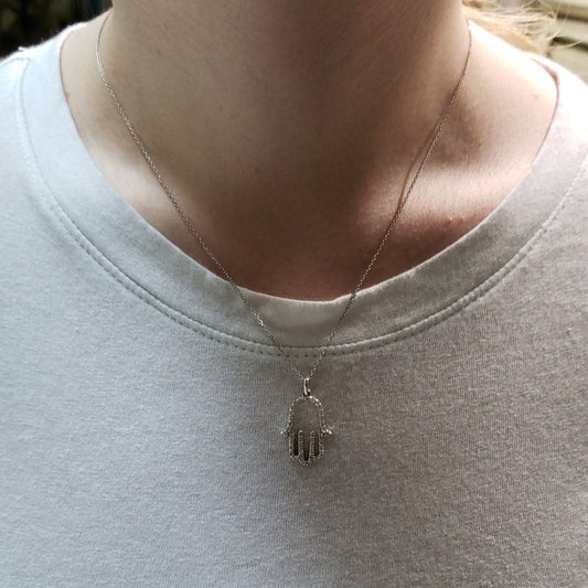 14Kt Gold 0.54 Ct Genuine Natural Diamond Hamsa Pendant Necklace