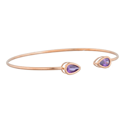 14Kt Gold Amethyst Pear Bezel Bangle Bracelet