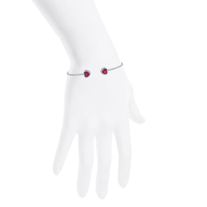 2 Ct Created Ruby Heart Bezel Bangle Bracelet .925 Sterling Silver