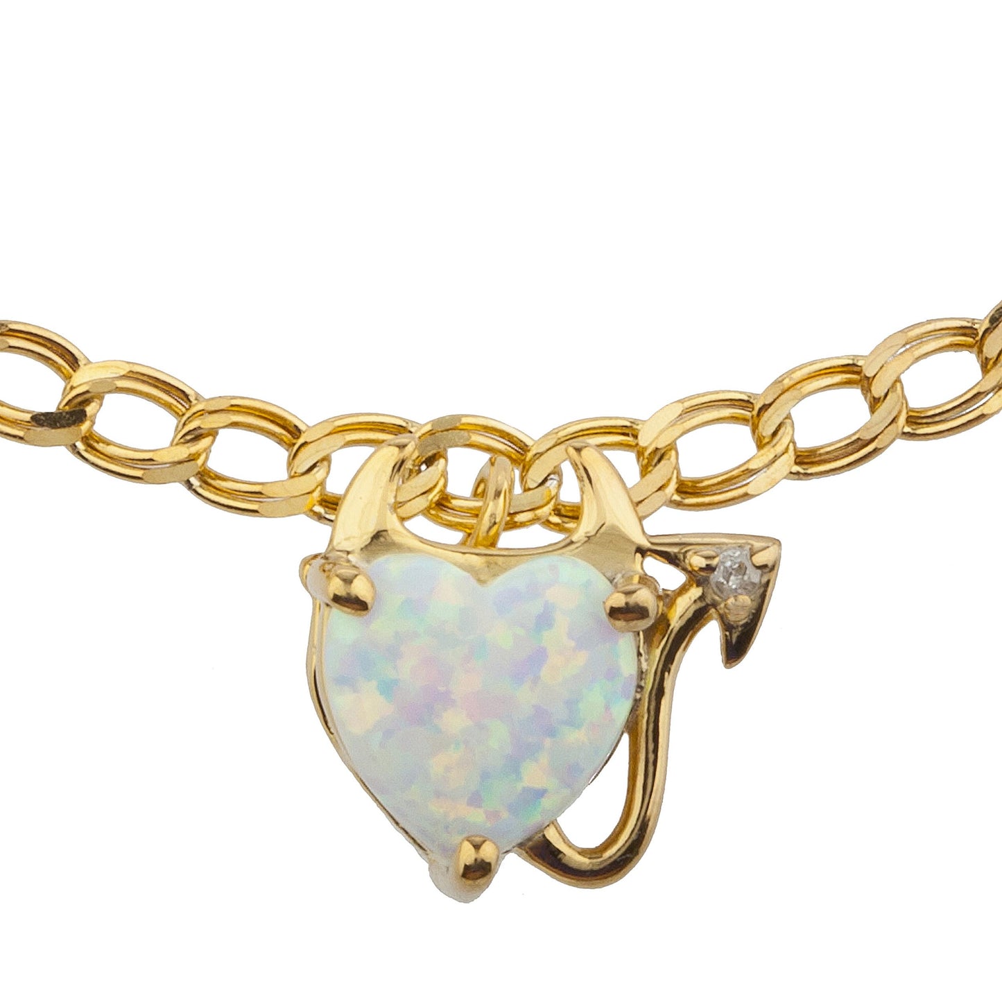 14Kt Yellow Gold Plated Opal & Diamond Devil Heart Bracelet