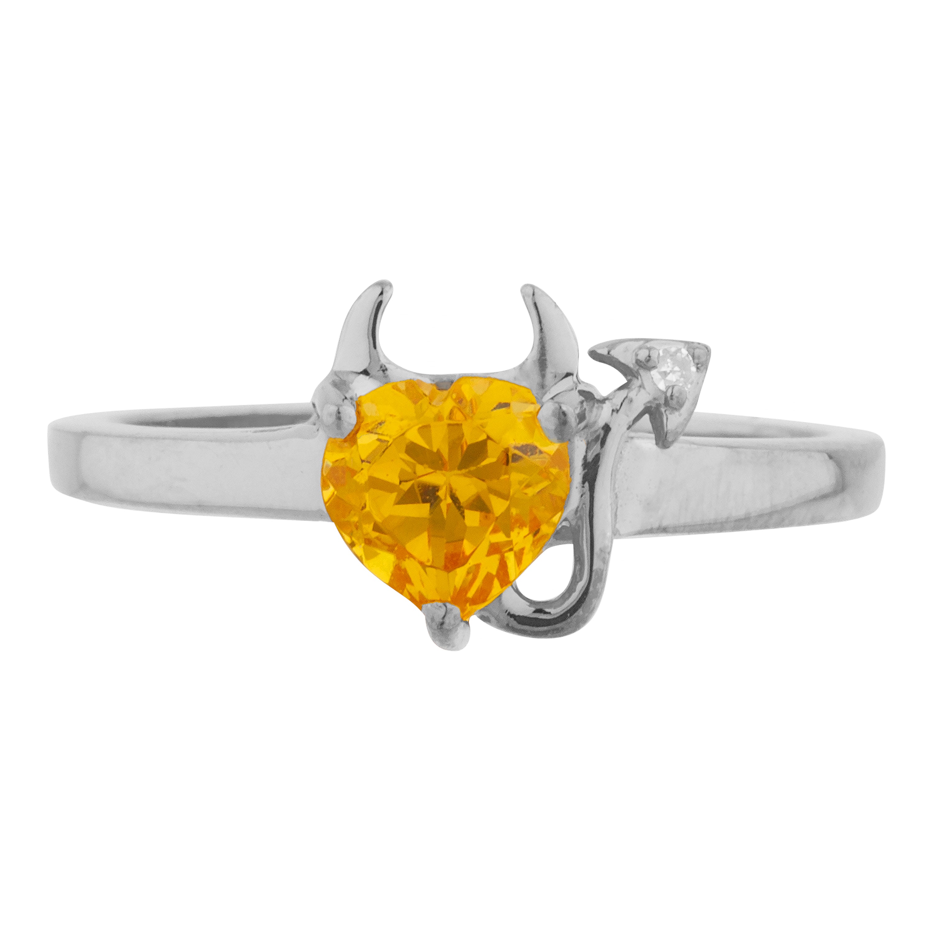14Kt Gold Yellow Citrine & Diamond Devil Heart Ring