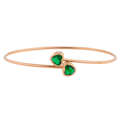 14Kt Gold Emerald Heart Bezel Bangle Bracelet