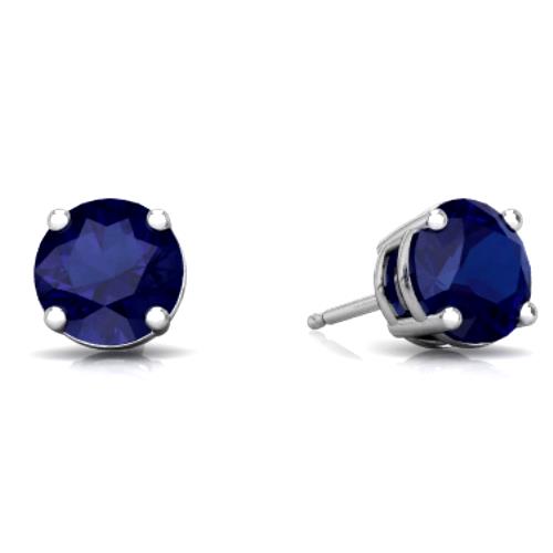 14Kt White Gold Blue Sapphire Round Stud Earrings