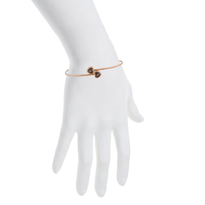 14Kt Rose Gold Plated Genuine Smoky Topaz Heart Bezel Bangle Bracelet