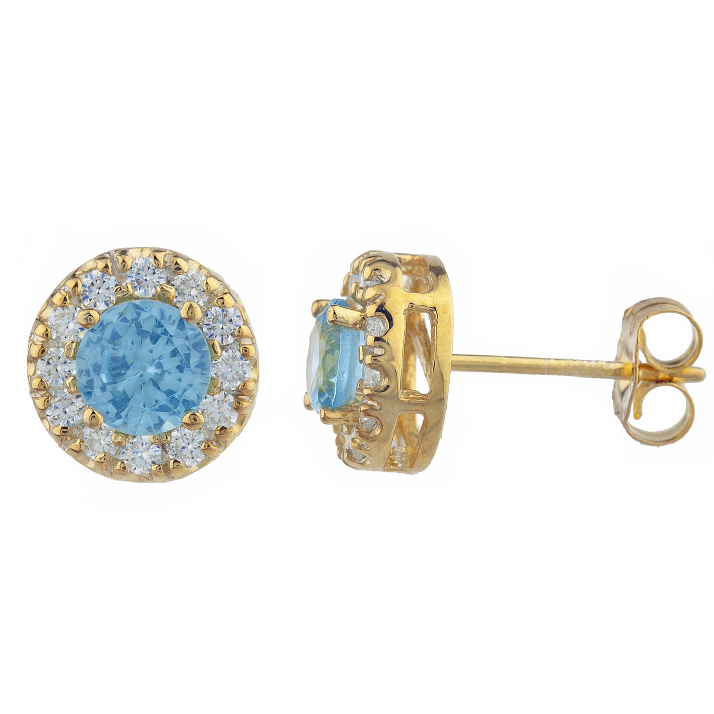 14Kt Gold 1 Ct Blue Topaz Halo Design Stud Earrings