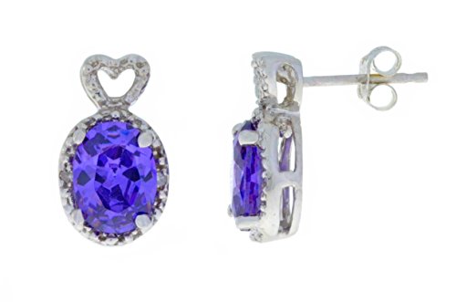 4 Ct Amethyst & Diamond Oval Heart Stud Earrings .925 Sterling Silver