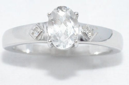 1 Ct White Sapphire & Diamond Oval Ring .925 Sterling Silver Rhodium Finish