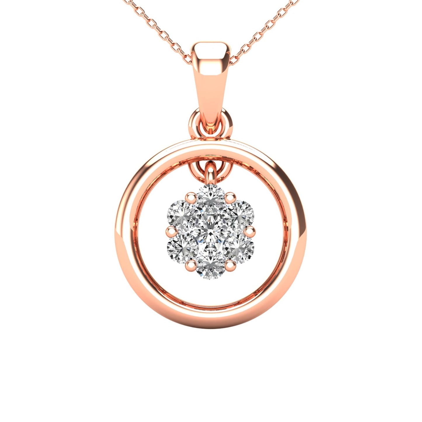 14Kt Rose Gold Genuine Natural Diamond Floating Round Pendant Necklace