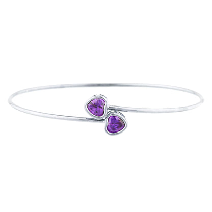 14Kt Gold Amethyst Heart Bezel Bangle Bracelet