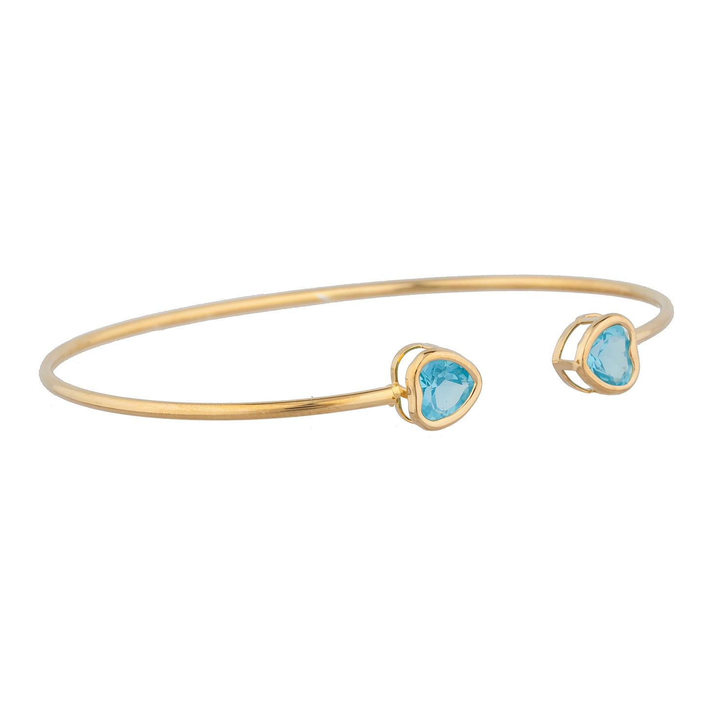 14Kt Yellow Gold Plated Blue Topaz Heart Bezel Bangle Bracelet