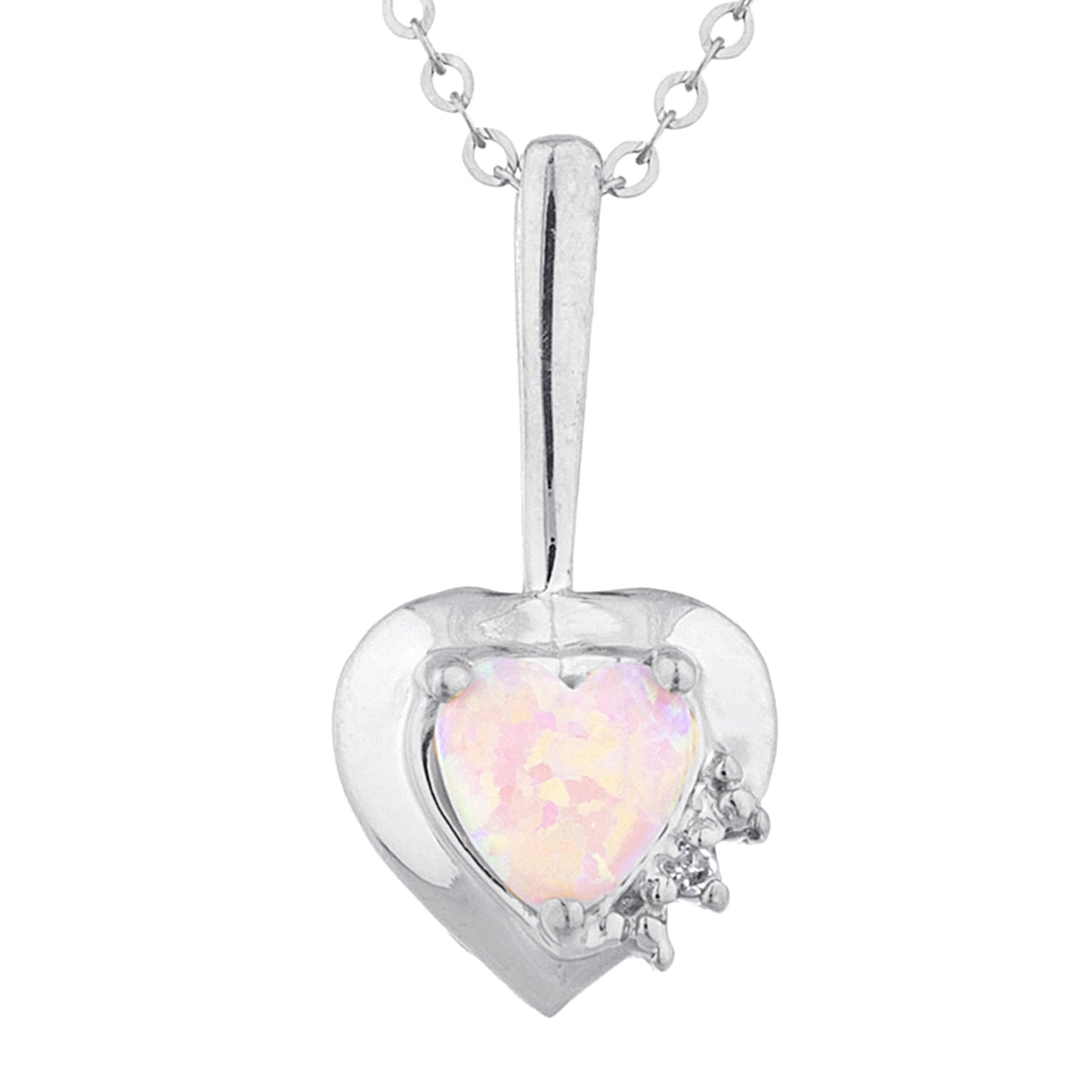 14Kt Gold Pink Opal & Diamond Heart Design Pendant Necklace