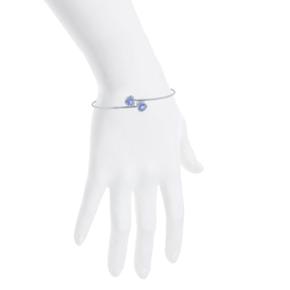 2 Ct Tanzanite Heart Bezel Bangle Bracelet .925 Sterling Silver