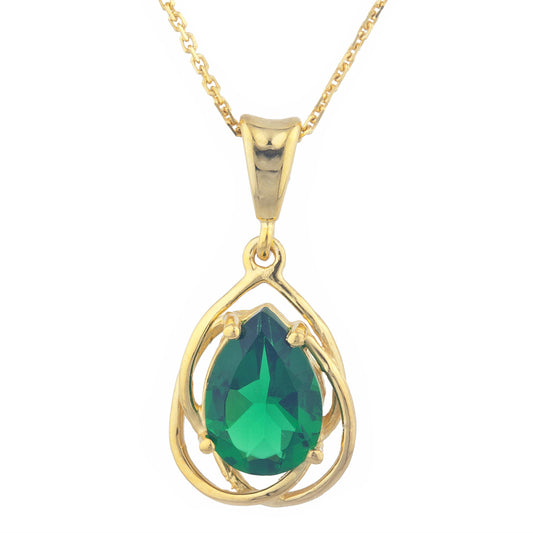 14Kt Yellow Gold Plated Emerald Pear Teardrop Design Pendant