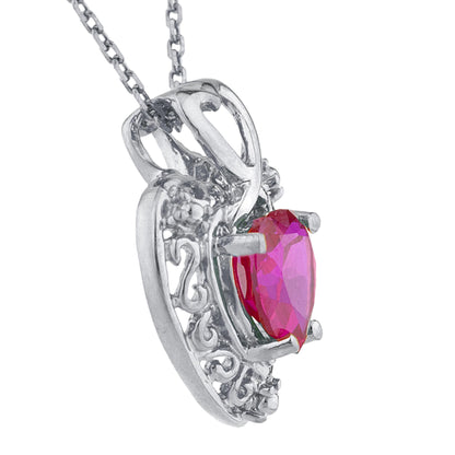 1.5 Ct Created Ruby Heart Design Pendant .925 Sterling Silver