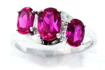 2 Ct Created Ruby Oval Ring .925 Sterling Silver Rhodium Finish