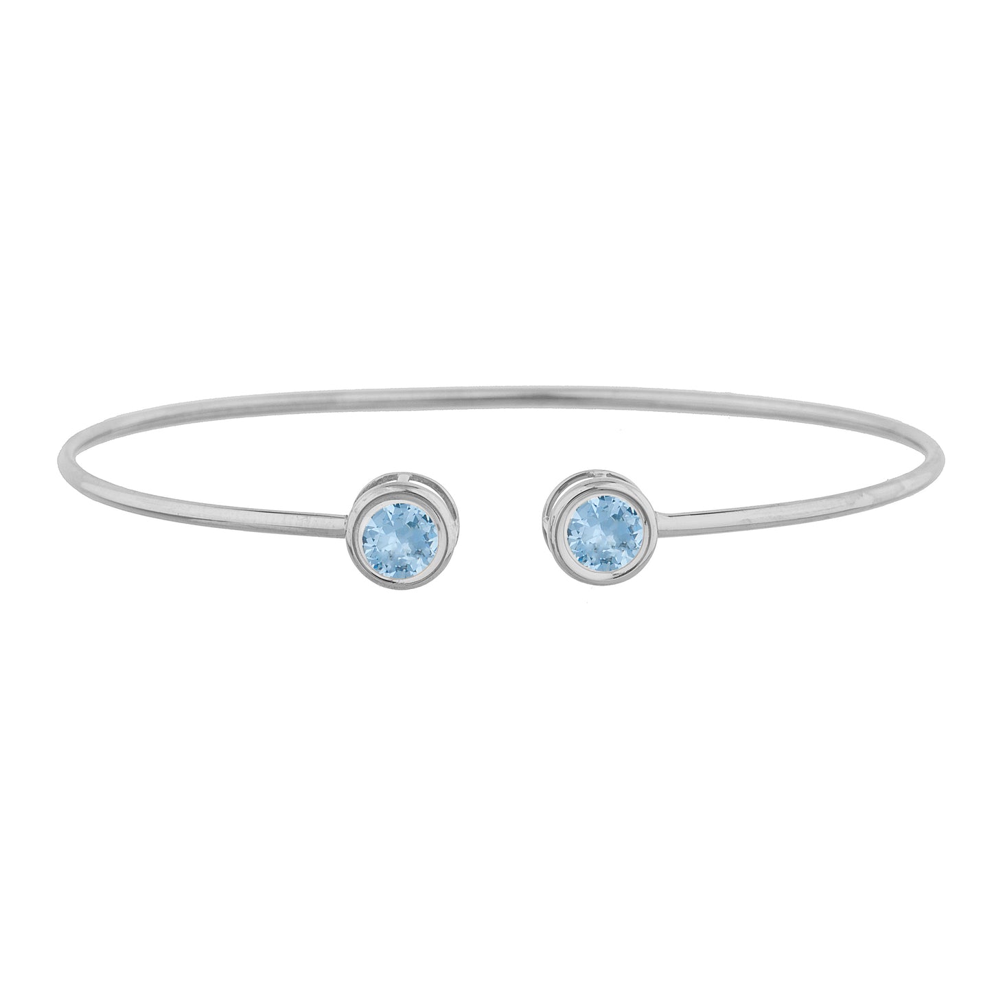 2 Ct Aquamarine Round Bezel Bangle Bracelet .925 Sterling Silver