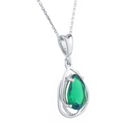 2 Ct Emerald Pear Teardrop Design Pendant .925 Sterling Silver