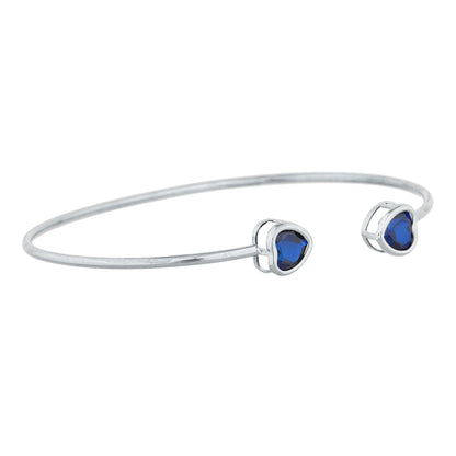 14Kt Gold Blue Sapphire Heart Bezel Bangle Bracelet